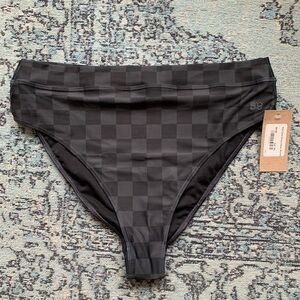 Checkered Black High-Waisted Bikini Bottom